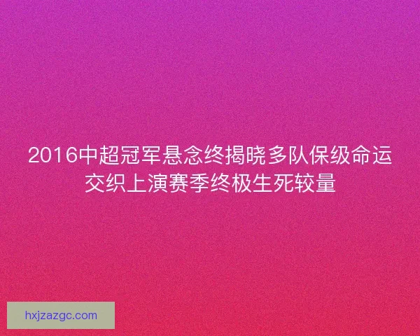2016中超冠军悬念终揭晓多队保级命运交织上演赛季终极生死较量